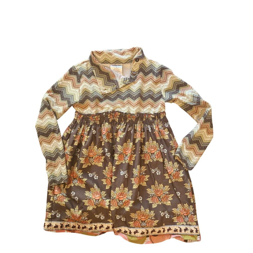 Matilda Jane girls 4 long sleeve pleated dress collar side button earthy bunny